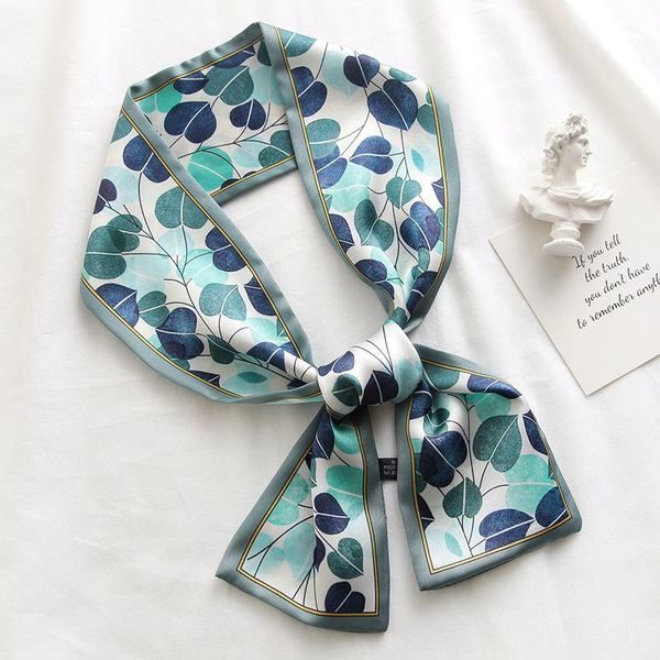 

scarves small imitation silk scarf for women print handle bag ribbons brand fashion head long skinny wholesale, Blue;gray