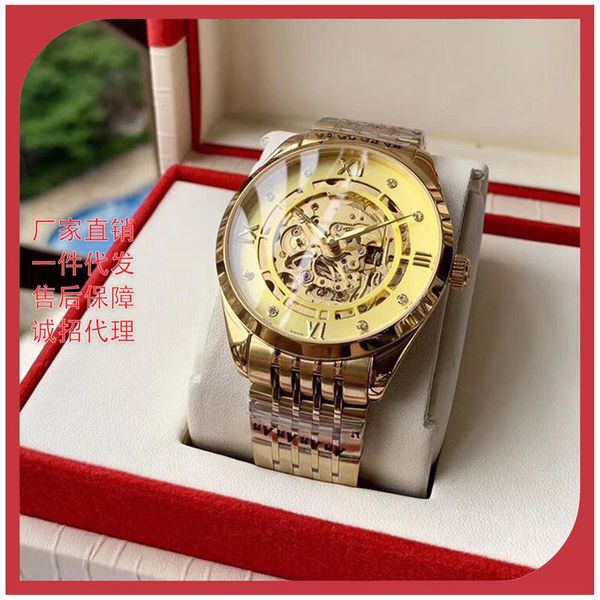 

swiss watch horse fully automatic mechanical luxury full hollow waterproof men's watch, Slivery;brown