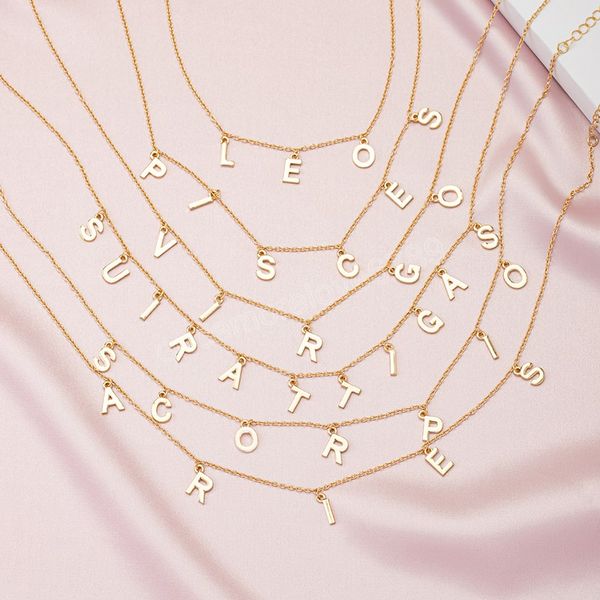 

12 zodiac sign letter constellations necklace for women men virgo leo libra scorpio sagittarius birthday valentines day gift, Silver