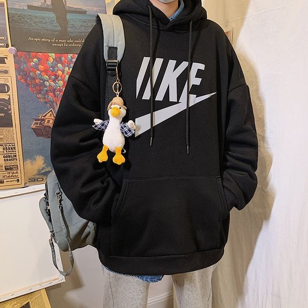 

осень и зима женщин печать с капюшоном top свитер свитер хип-хоп рыхлый ins тенденция студент моды cec ленивый топ xqqqk, Black