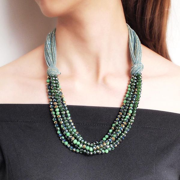 

chokers multilayer crystal chunky necklace for women handmade beads collar statement pendant party jewelry ukne1, Golden;silver