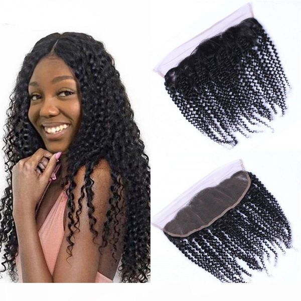 

malaysian kinky curly human hair lace frontal closure 13*4 with baby hair nature color 8-18 inches virgin hair extensions, Black;brown