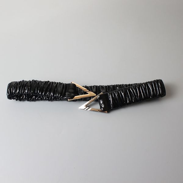 

women designer belt fashion 2020 luxury ins style gold sivler double color triangle buckle elastic waistband black belt t200427, Black;brown