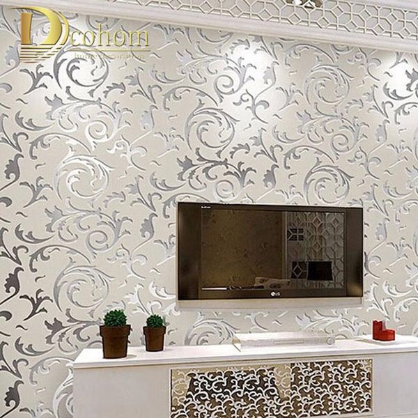 

европейский стиль без тканых обоев классическая стена бумага рулона фиолетовый / серый обои роскошные обои цветочный papel de p wmtwse