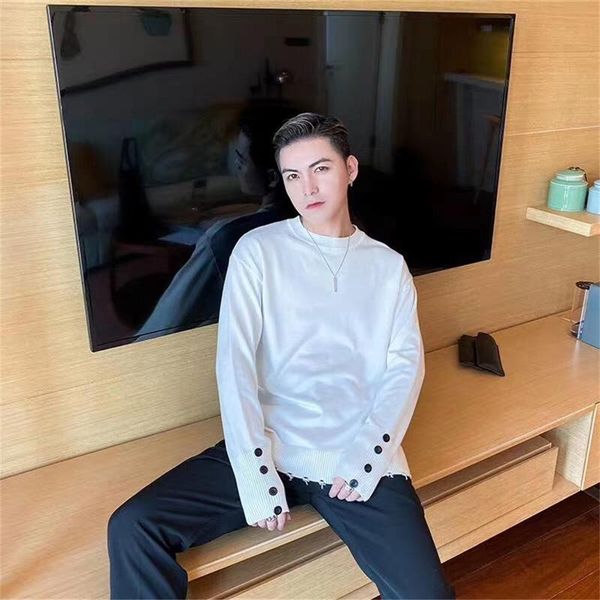 

featured buttons pure color exquisite knitted sweater men's slim fashion thin pullover long sleeve pullover brand, White;black