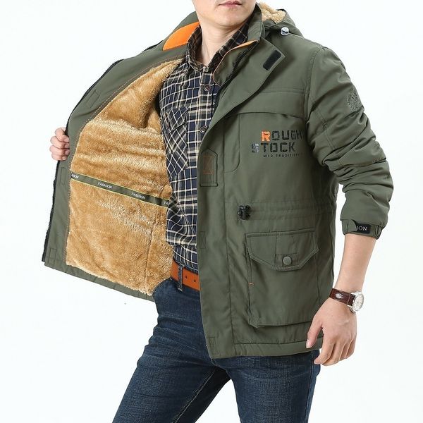

large casual plush thickened men's medium length outdoor jacket 086a, Black;brown