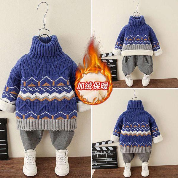 

boys' plush turtleneck and sweater thickened children's t-shirt bre1 mhyu, Blue