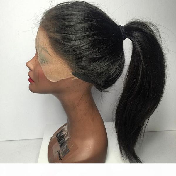 

glueless full lace human hair wigs with baby hair around can make a high-ponytail natural straight lace front wig, Black;brown