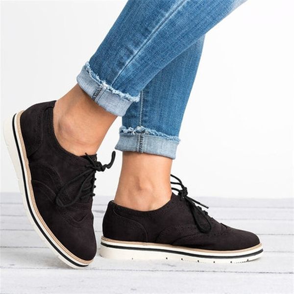 

duzeala women casual lightweight fashion design flats for lady big size lace-up woman shoes 35-43 y200320, Black