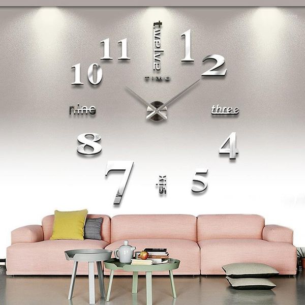 

wall clocks silver modern 3d acrylic mirror clock for home decoration silence stickers living room decor number clock1