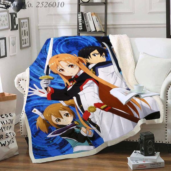 

throw blanket sword art online 3d velvet plush blanket bedspread for kids girls sherpa couch quilt cover travel 03
