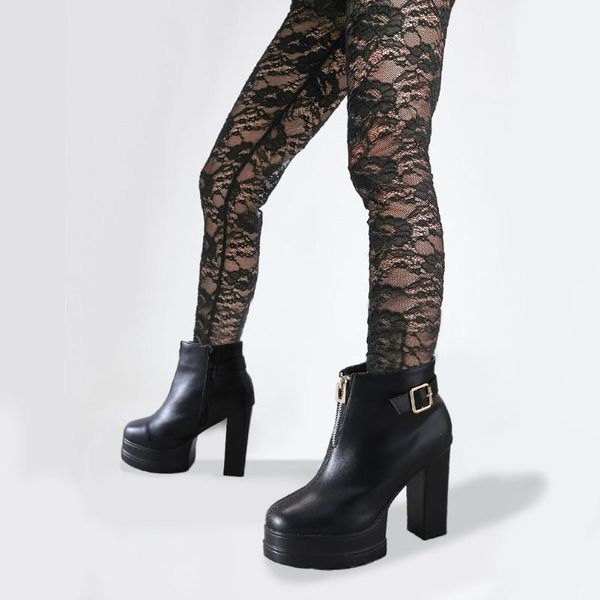 

brand new high heels fashion zipper platform autumn winter shoes women party ankle boots female1, Black