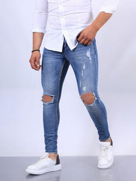 

men bleach wash ripped skinny jeans f2uq#, Blue