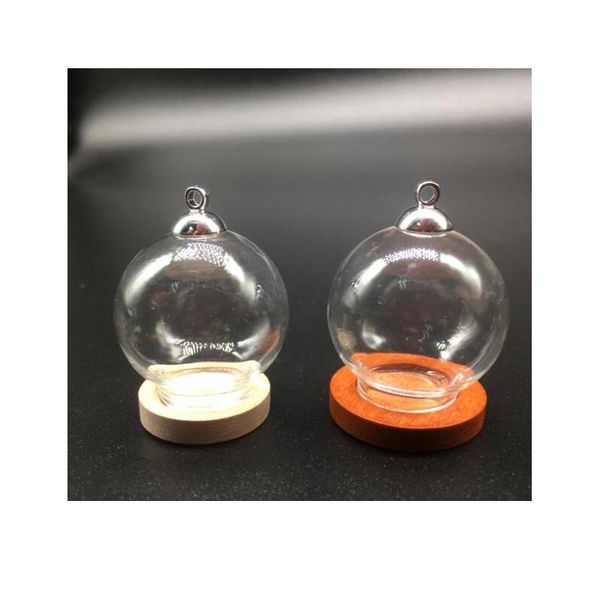 

20sets/lot 25*15mm round glass globe orbs wood base silver beads cap set wishing glass vial cover dome glass bottle cut bbyncw, Black
