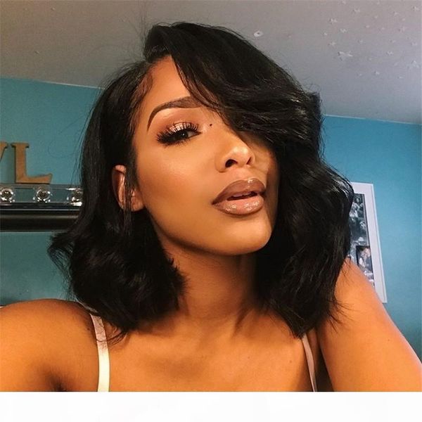 

short bob lace wigs with bangs brazilian virgin hair straight lace front human hair wigs for black women swiss lace frontal wigs gali hair, Black;brown