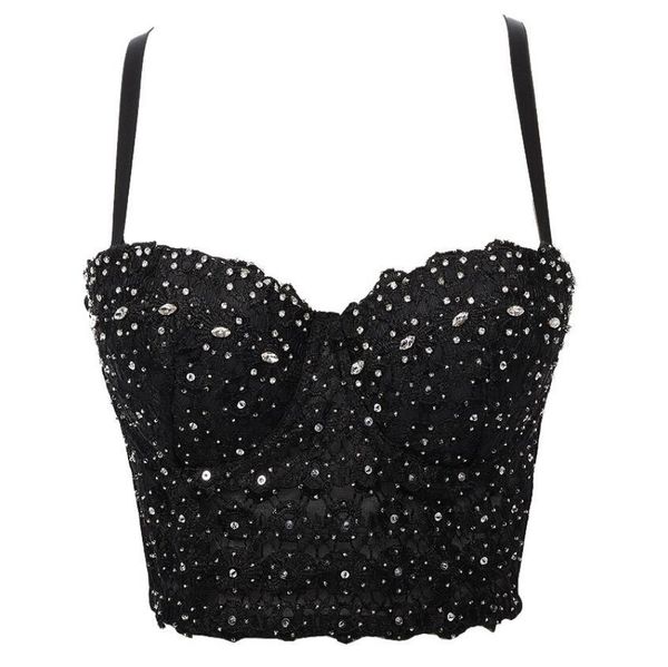 

rhinestone cropped bra 2021 bustier white tank rave festival party club corset vest p2248 ev4a, Black;white