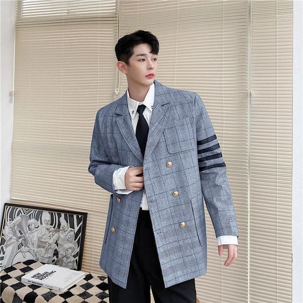 

2020 autumn fashion suit coat net red british college style retro plaid men's trend casual gray costume, White;black