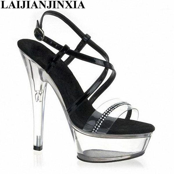 

laijianjinxia new women's shoes stage 15cm stiletto sandals black 6 inch high heel shoes clear crystal platforms1