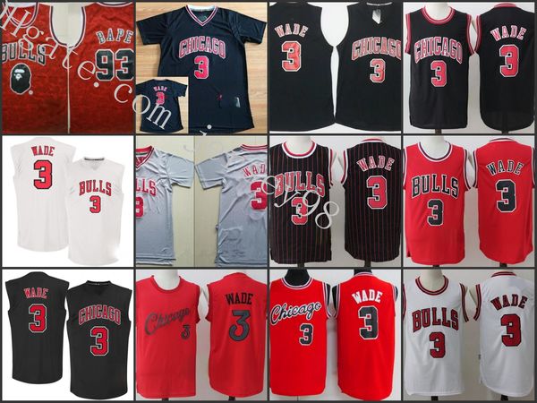 

ncaachicago bulls black 93 bape red 3 dwayne wade red nba men white jersey