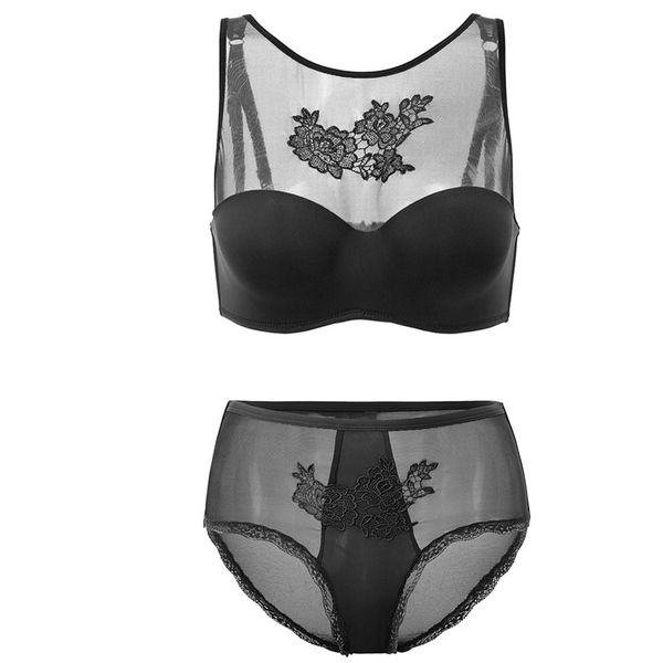 

hollow underwear embroidery bra and panties black lingerie set, Black;white