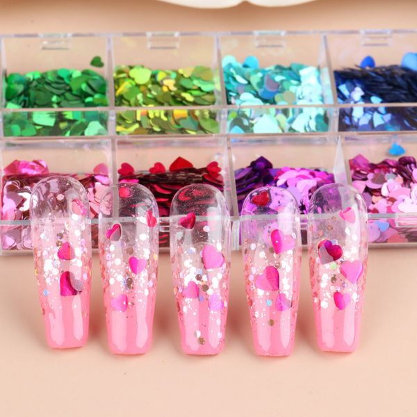 

12 сетка / set голографических ногтей блесков блестка sparkly 3d thin бабочка любовь сердце хлопья польское украшения для nail art аксессуар, Black