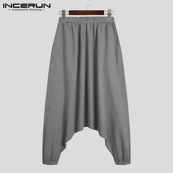 

men's pants incerun fashion striped drop crotch men loose elastic waist trousers leisure baggy joggers pantalones streetwear plus size1, Black