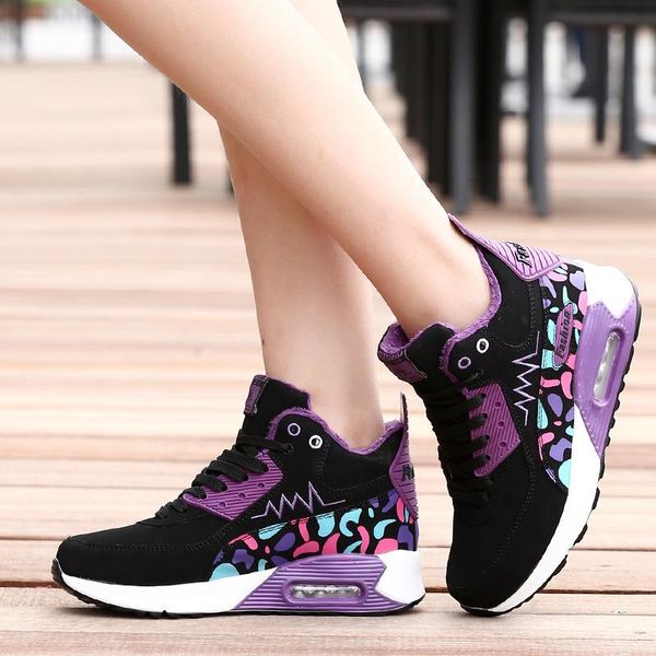 

boots fashion winter warm women's shoes woman high platform ankle snow keep plush velvet ladies botas femininas, Black