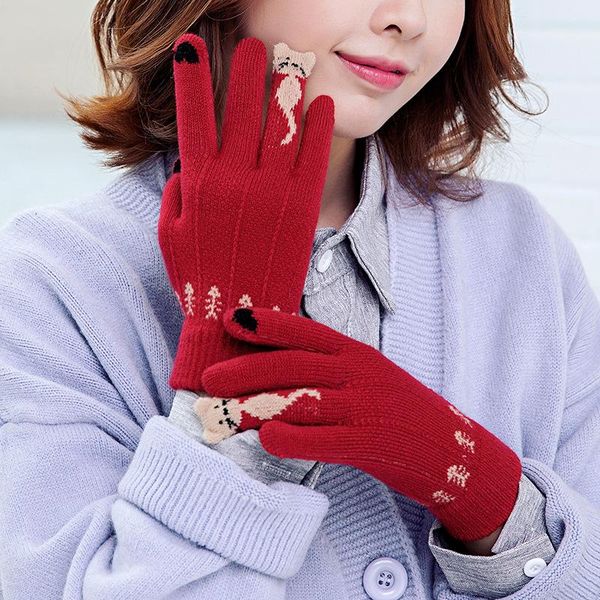 

Women' Cashmere Knitted Winter Gloves Cashmere Knitted Women Autumn Winter Warm Thick Cute Cartoon Cats Touchable Screen Gloves, Blue;gray