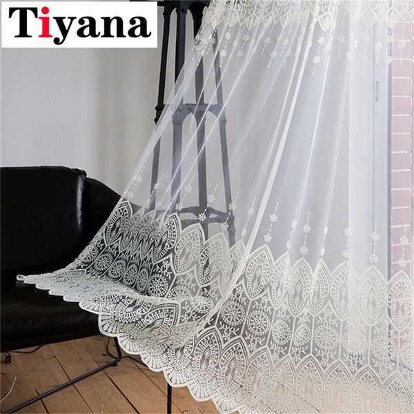 Tiyana bege lace cortina sheer cortinas cortina painéis cozinha cortinas drapejar tratamentos de varanda p022d3 y200421