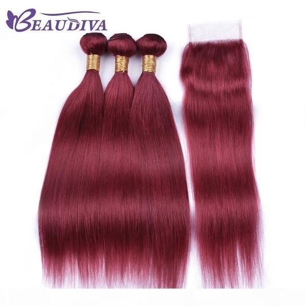 

beau diva colored burgundy dark red human hair bundles with closure brazilian straight hair bundles with closure virgin hair with closure, Black;brown