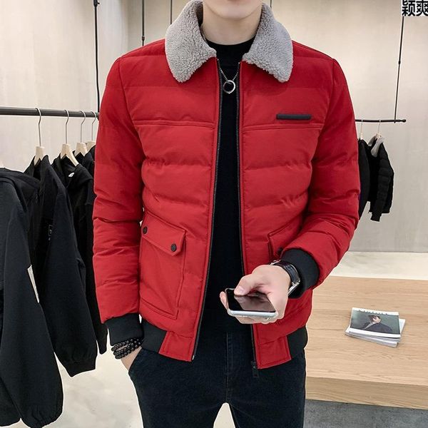 

new 2020 autumn winter lamb wool collar jacket men fleece man warm jacket men's solid color slim cotton warm casual coats, Black