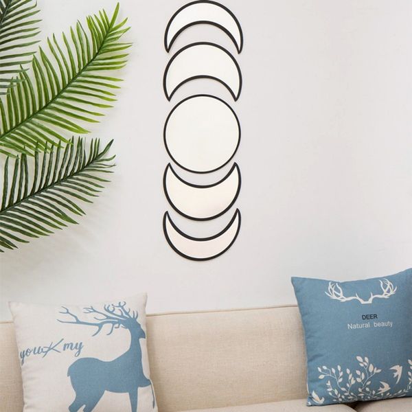 

bohemian acrylic moonphase mirror diy wall sticker decoration wooden moon phase mirror for living room 1007