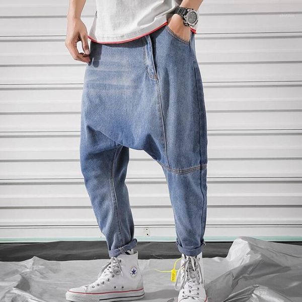 

men's jeans 2021 loose baggy men's casual denim pants hip hop harem trousers blue crotch -5xl1