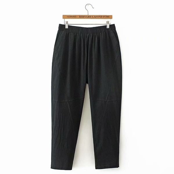 

size 2xl-4xl plus cotton -loose female linen causal elastic waisted anklepants with pockets 86am, Black;white