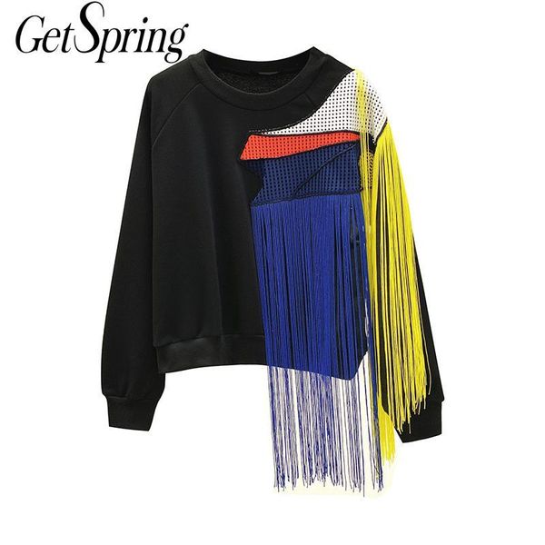 

getspring women sweater tassel patchwork color matching women sweaters pullovers plus size casual knitting 2020 new fashion, White;black