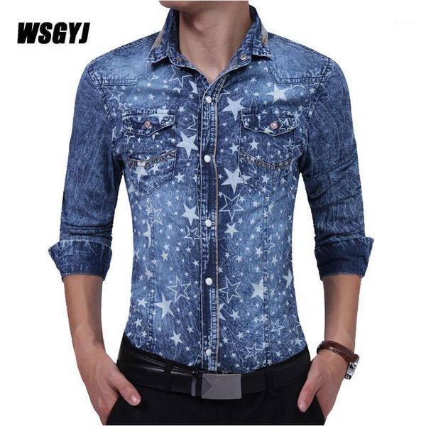 

men shirt 2020 male long sleeve shirts casual mens denim printing slim fit dress shirts 2xl camisa masculina1, White;black