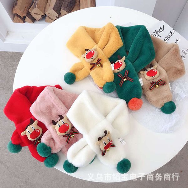 

baby christmas scarf children's plush warm cartoon thickened winter lovely boys and girls windproof neck cover, Red;brown