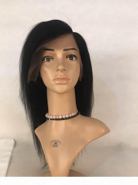 

yaki straight lace front human hair wigs for women pre plucked with baby hair 130%density brazilian remy hair, Black;brown