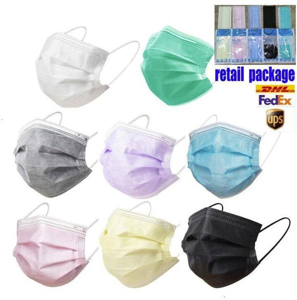 

ship ups 8 colors disposable face masks with elastic ear loop 3 ply breathable dust air anti-pollution face mask mouth masks cpa2281