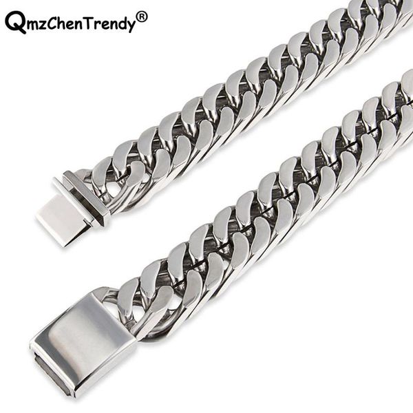 

huge cuban chains men hip hop necklace jewelry wholesale thick stainless steel heavy big chunky hiphop necklace 18mm 61cm, Silver