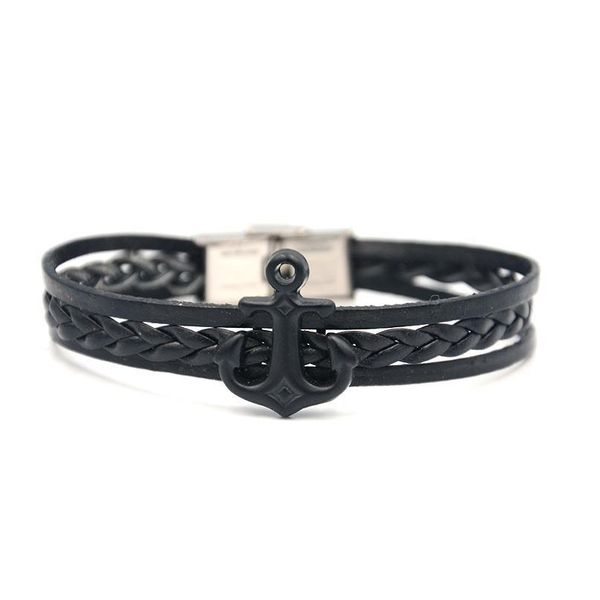 

junwei men's leather braided bracelets black anchor chain stainless steel jewelry gifts for men junw qyltbp
