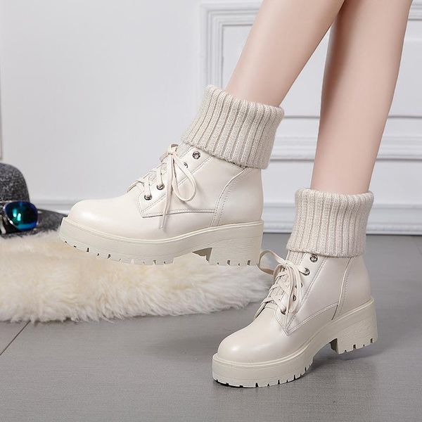 

2020 ankel winter boots women punk female length leather platform boots wedges high heels pu women botas mujer plus size, Black
