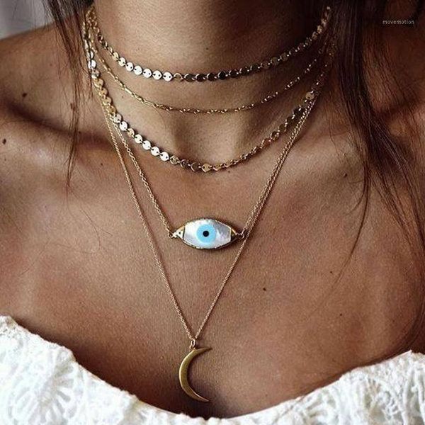 

alyxuy 2020 vintage eye moon necklace for women fashion gold color necklace multiple layers pendant long necklaces boho jewelry1, Silver