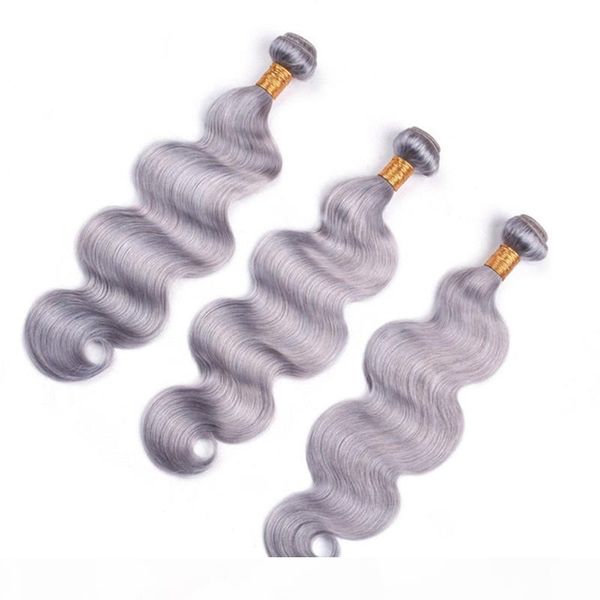 

волосы virgin бразильский ткет волос серебра серого человек 3 связка тело волны серого цвета человеческого bundle волос, Black