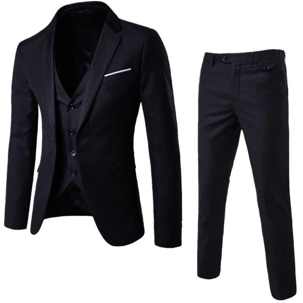

(jacket+pant+vest) luxury men wedding suit male blazers slim fit suits for men costume business formal party blue classic black, White;black