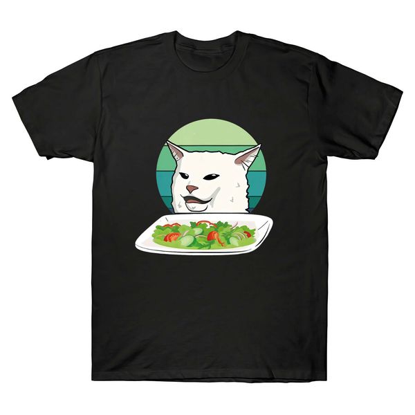 

angry yelling at confused cat at dinner table meme funny men's cotton funny tees hoodie designers t shirts sweatshirt