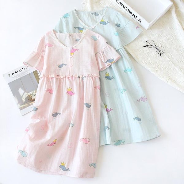 

lady cute nightgown kimono gown cotton gauze nightdress lovely sleepwear intimate lingerie 2020 new bathrobe home clothes1, Black;red