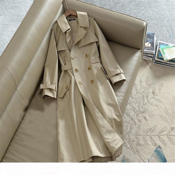 

khaki двухборчатая траншея плащенсионные женские 2020 весенний отворот длинная ветровка femme одежда свободные плащеные пылевые пальто осень, Tan;black