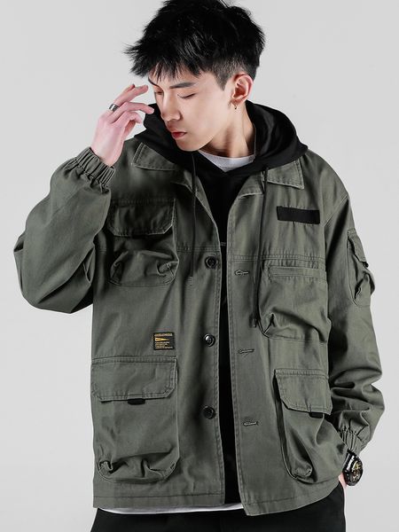 

autumn pocket super tooling coat fashion casual men's loose retro japanese m-5xl kg-730, Black;brown