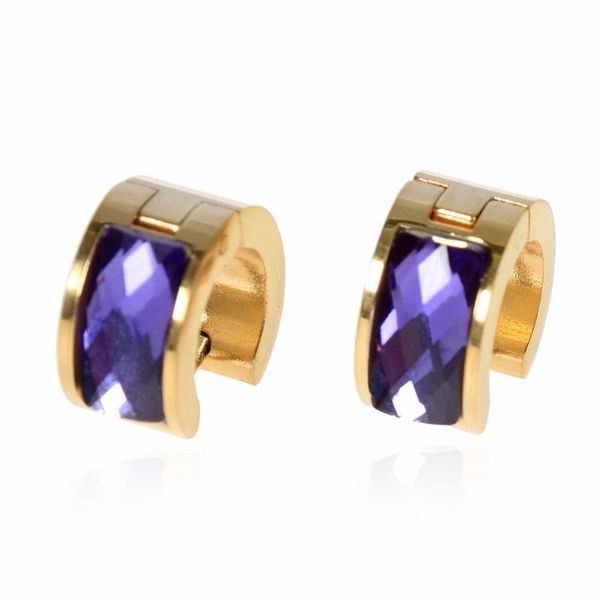 

pinksee women stainless steel hoop earring crystal simple style ear piercing jewelry accessory two colors, Golden;silver